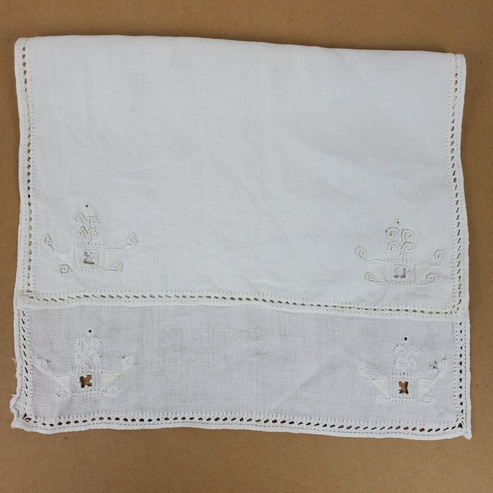 Vintage Crochet Dresser Doily Approx 17x11 Inch w/ Cutouts Ivory
